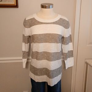 NWT. Olive green & White stripe crew neck sweater